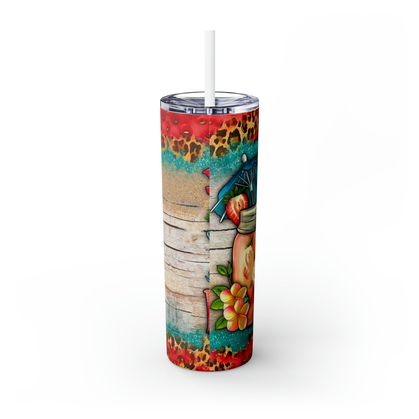 Drink in my hand toes in the sand Skinny Tumbler with Straw, 20oz