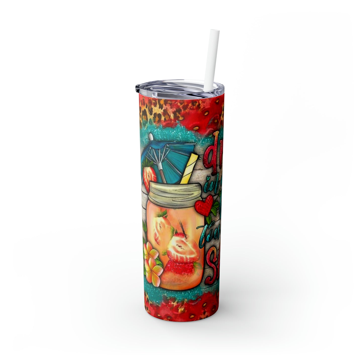 Drink in my hand toes in the sand Skinny Tumbler with Straw, 20oz