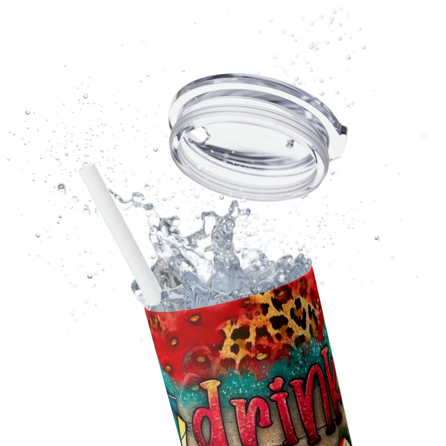 Drink in my hand toes in the sand Skinny Tumbler with Straw, 20oz