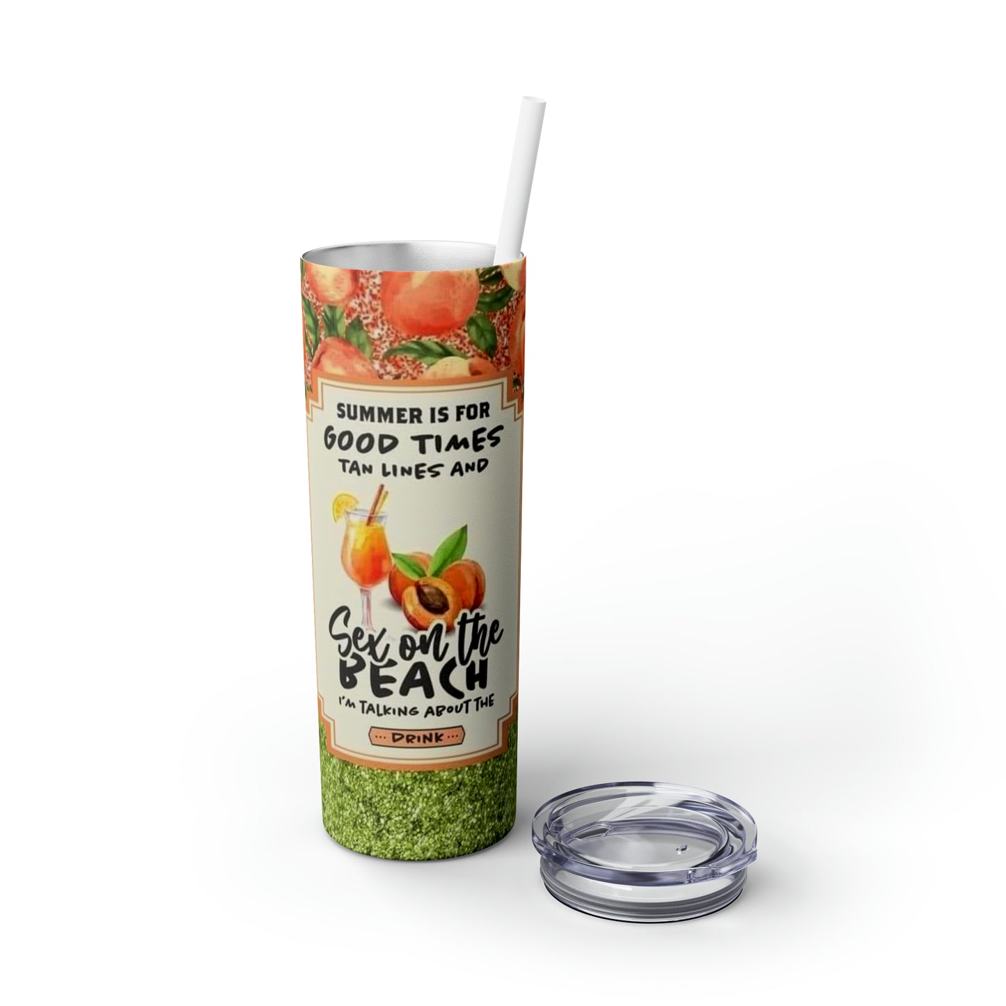 Summer Peach Skinny Tumbler with Straw, 20oz