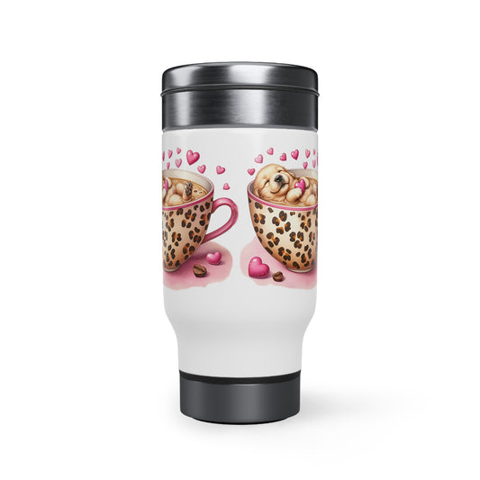 Cute pup in a cup Stainless Steel Travel Mug with Handle, 14oz