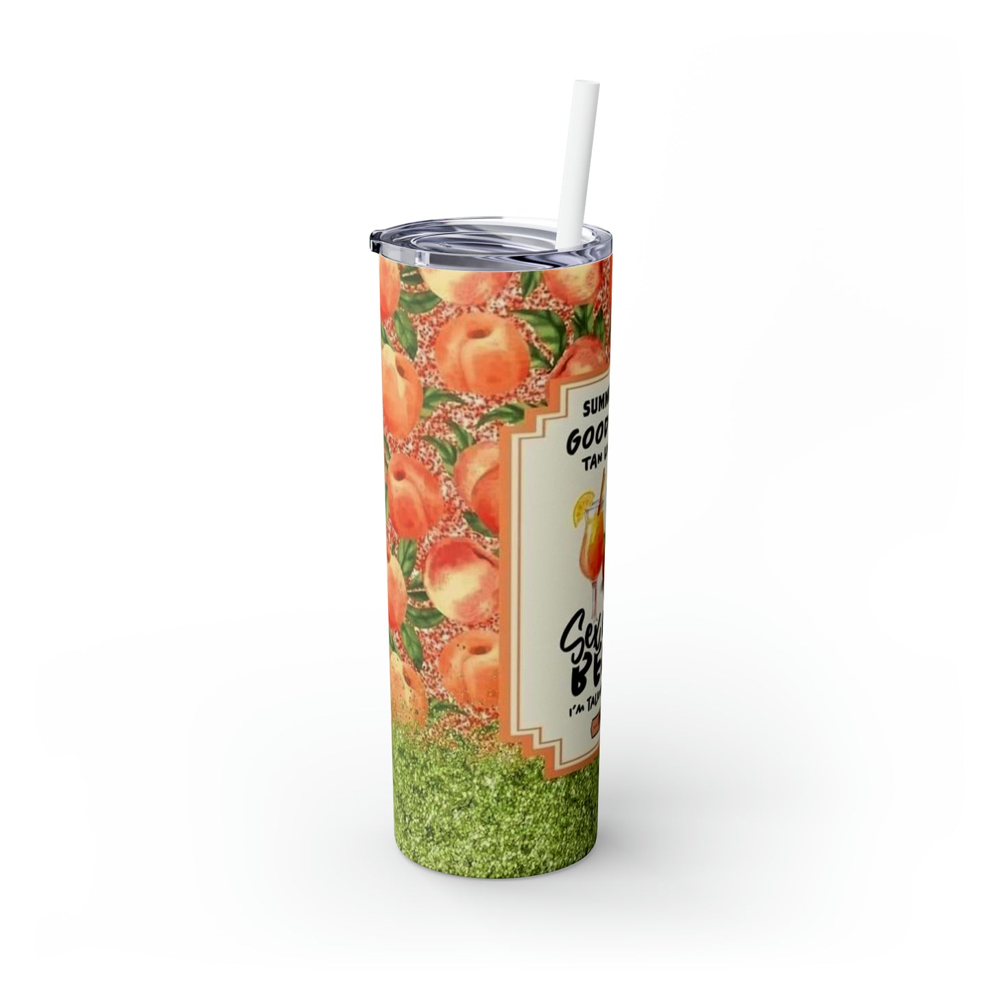 Summer Peach Skinny Tumbler with Straw, 20oz