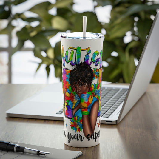 Autism Skinny Steel Tumbler with Straw, 20oz